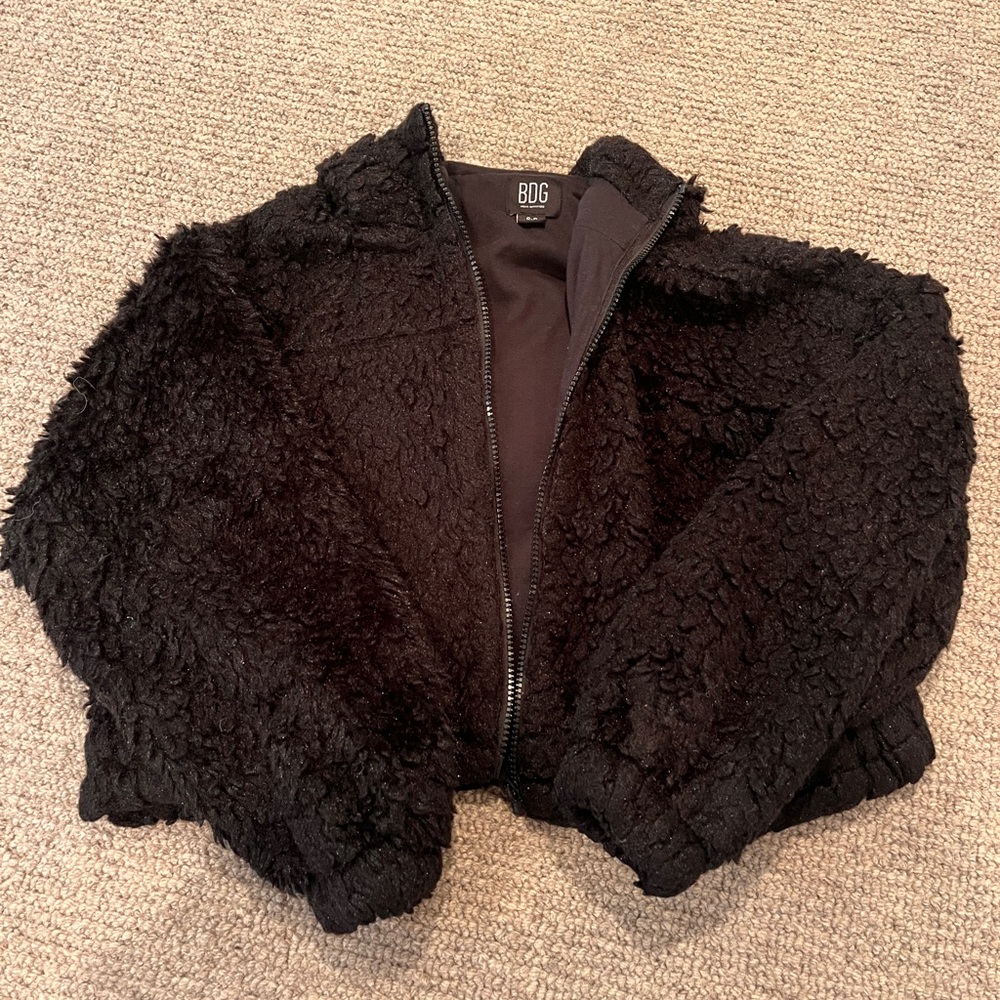 Urban Outfitters Full Zip Sherpa Teddy Crop Jacket